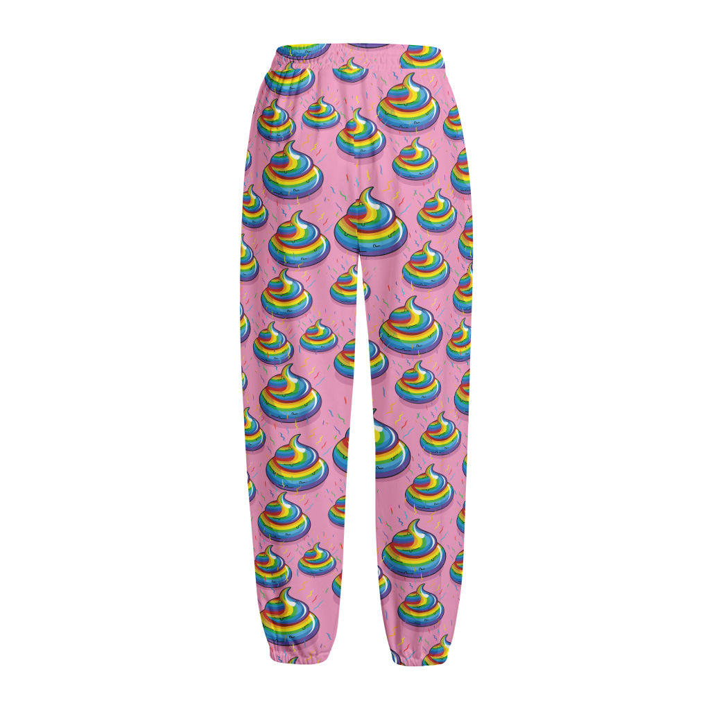 Rainbow Poop Pattern Print Fleece Lined Knit Pants