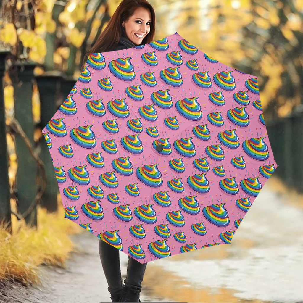 Rainbow Poop Pattern Print Foldable Umbrella
