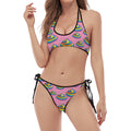 Rainbow Poop Pattern Print Halter Scoop Tie Side Bikini