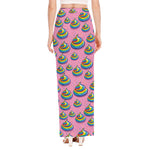 Rainbow Poop Pattern Print High Slit Maxi Skirt