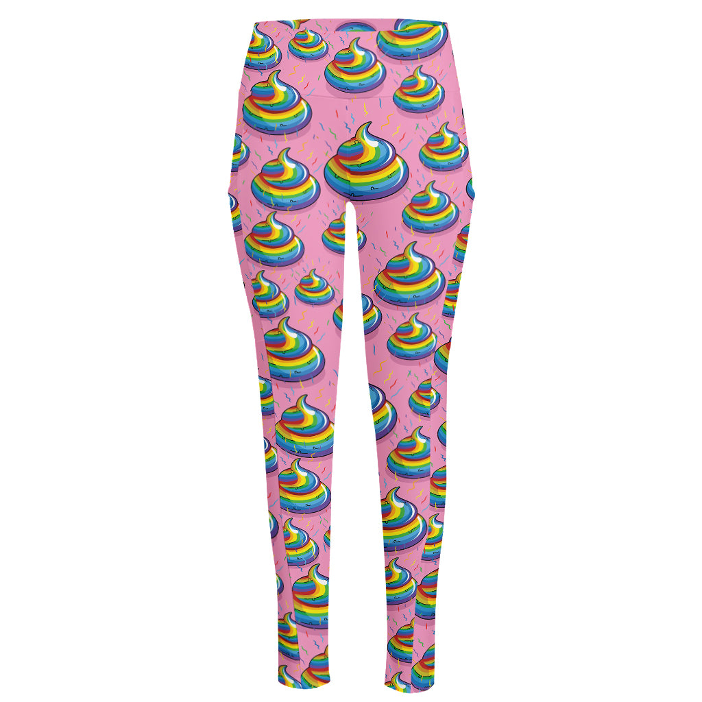 Rainbow Poop Pattern Print High-Waisted Pocket Leggings