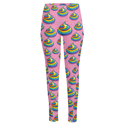 Rainbow Poop Pattern Print High-Waisted Pocket Leggings