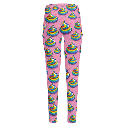 Rainbow Poop Pattern Print High-Waisted Pocket Leggings