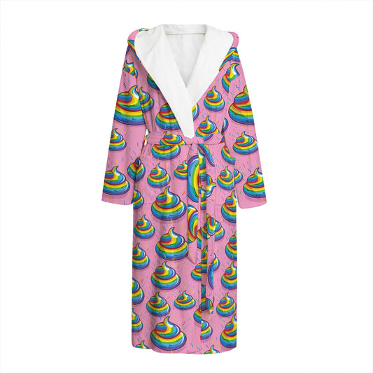 Rainbow Poop Pattern Print Hooded Bathrobe