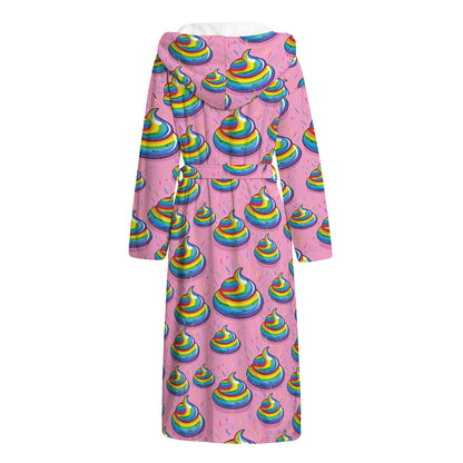 Rainbow Poop Pattern Print Hooded Bathrobe