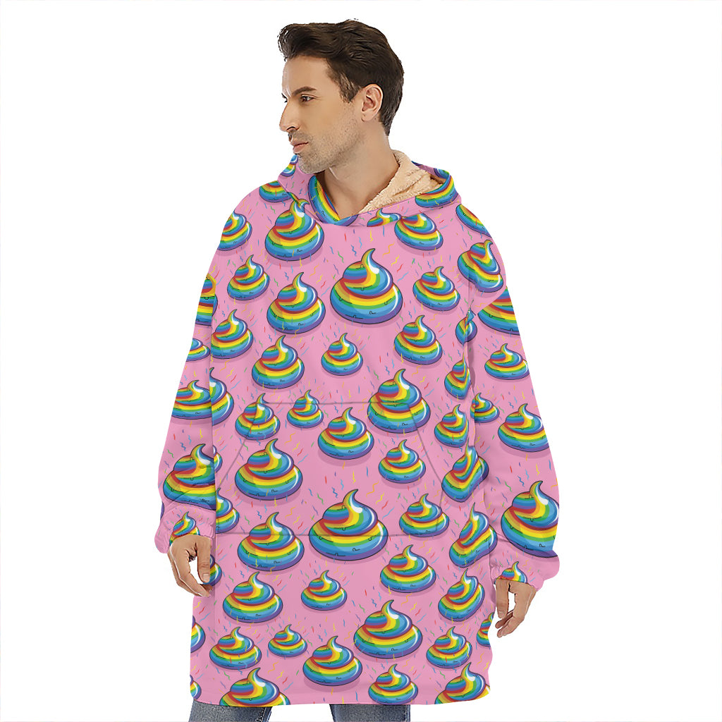 Rainbow Poop Pattern Print Hoodie Blanket