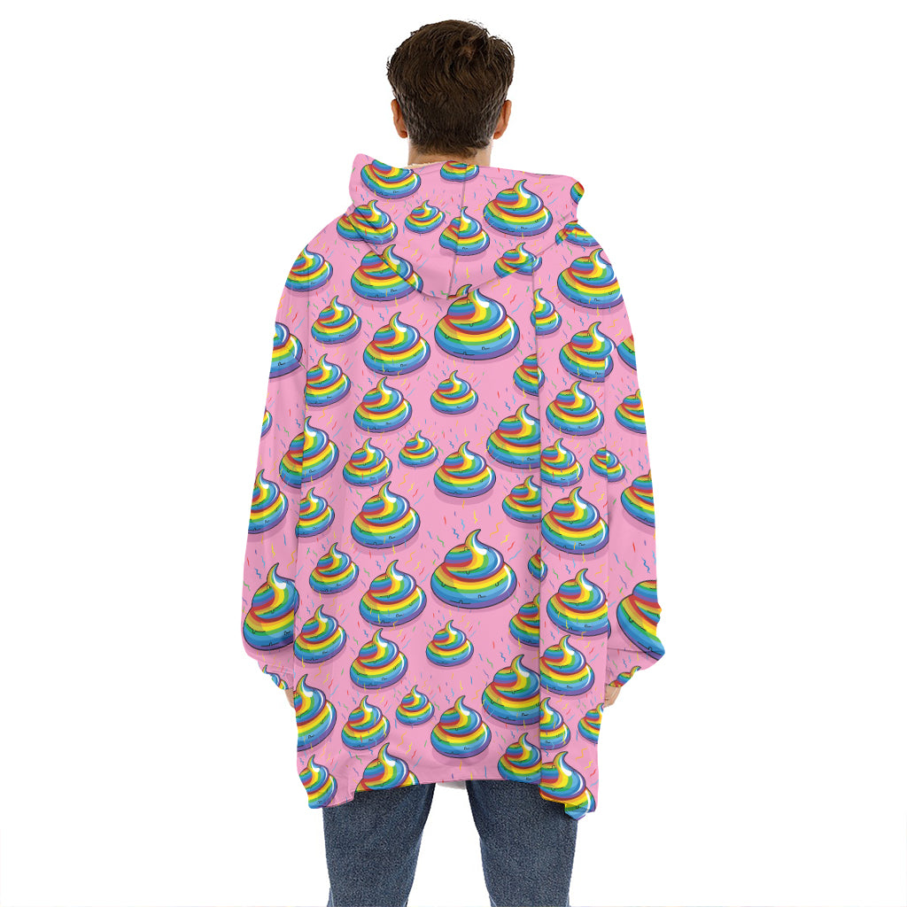 Rainbow Poop Pattern Print Hoodie Blanket