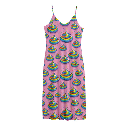 Rainbow Poop Pattern Print Jersey Midi Cami Dress
