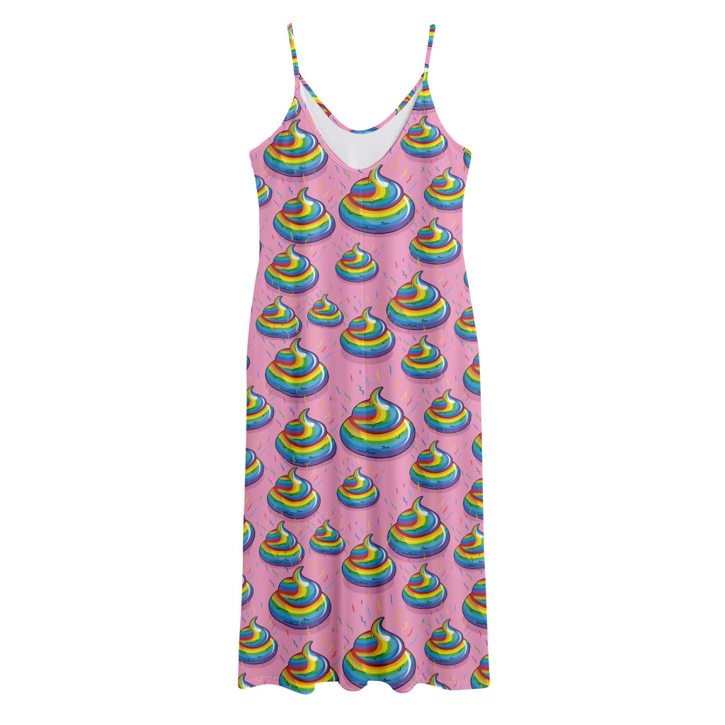 Rainbow Poop Pattern Print Jersey Midi Cami Dress