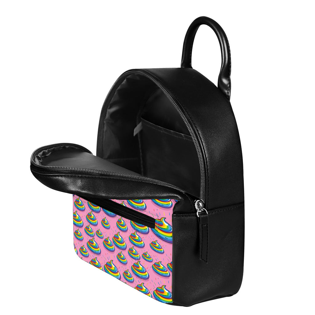 Rainbow Poop Pattern Print Leather Backpack