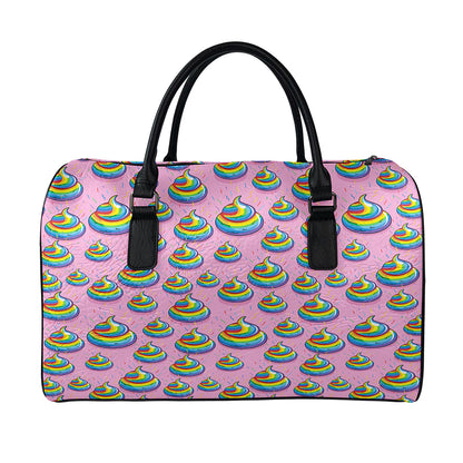 Rainbow Poop Pattern Print Leather Duffle Bag