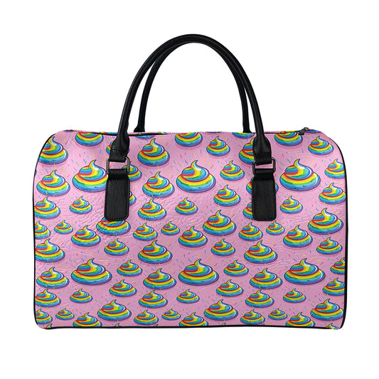 Rainbow Poop Pattern Print Leather Duffle Bag