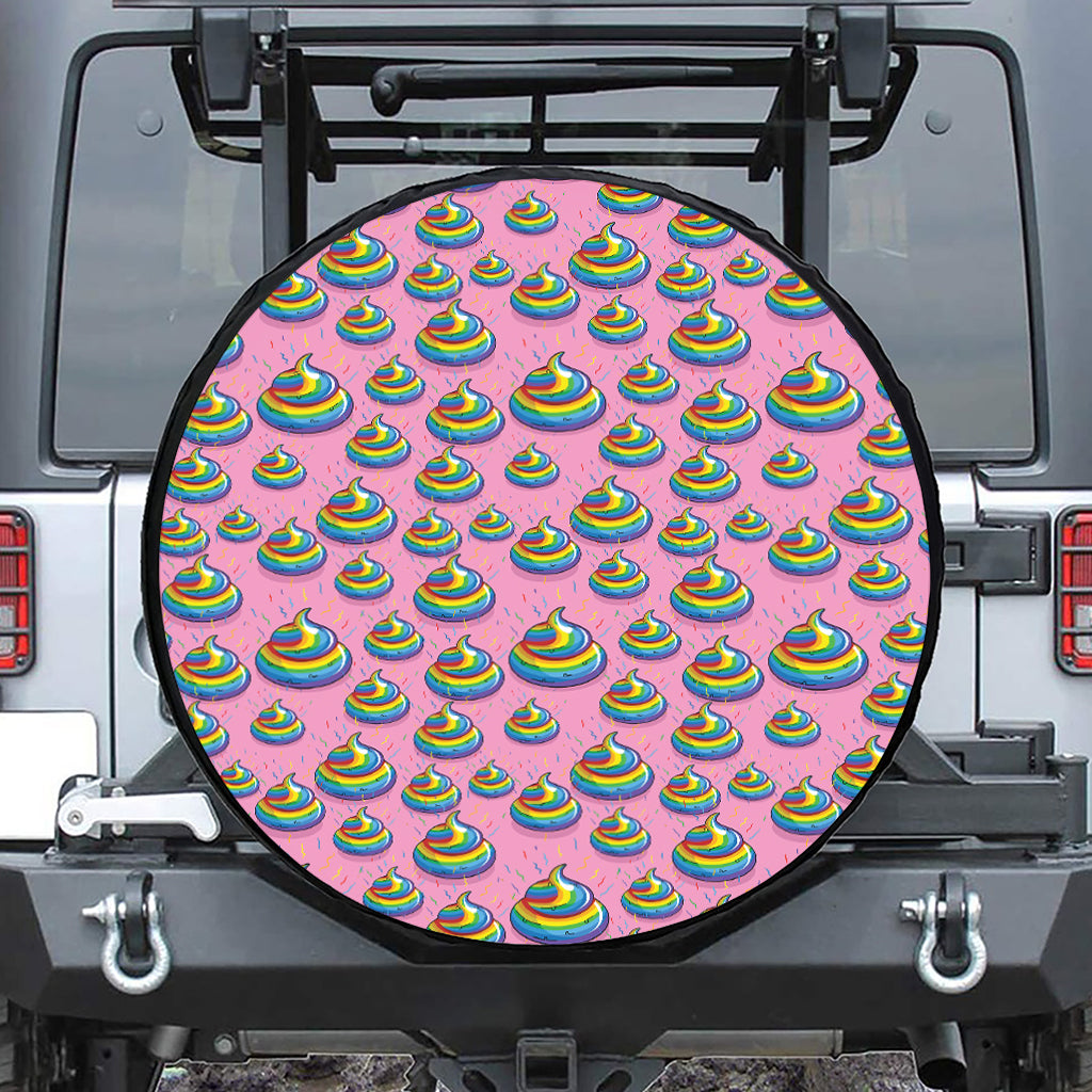 Rainbow Poop Pattern Print Leather Spare Tire Cover