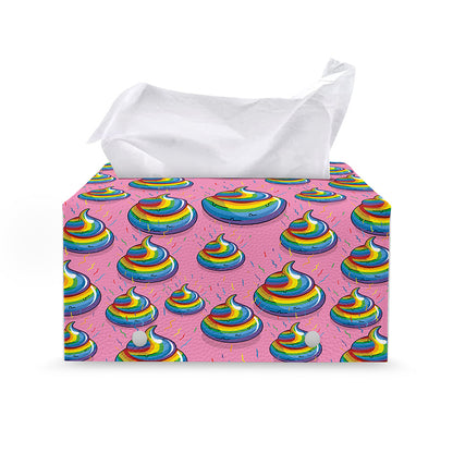 Rainbow Poop Pattern Print Leather Tissue Box Cover