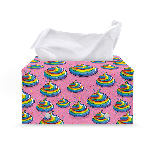 Rainbow Poop Pattern Print Leather Tissue Box Cover