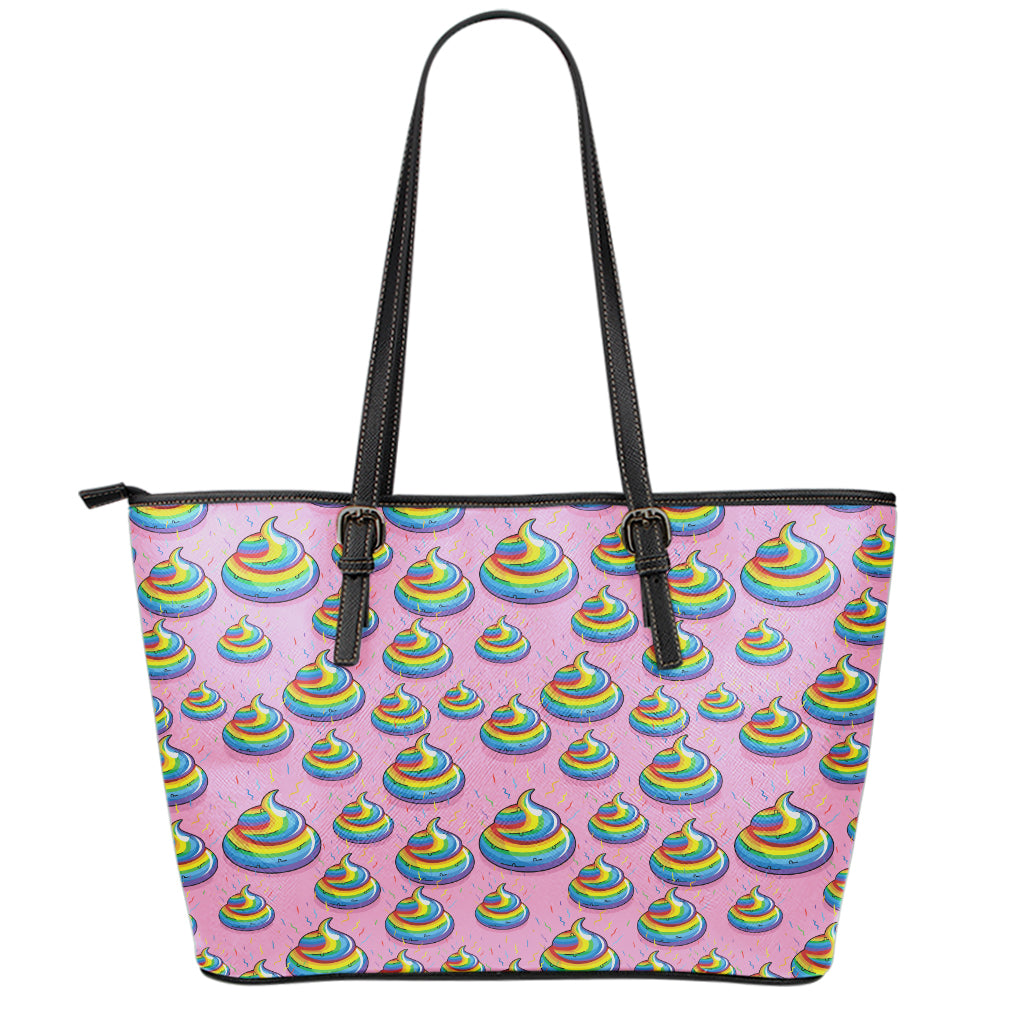 Rainbow Poop Pattern Print Leather Tote Bag