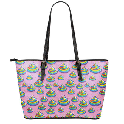 Rainbow Poop Pattern Print Leather Tote Bag