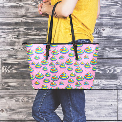 Rainbow Poop Pattern Print Leather Tote Bag