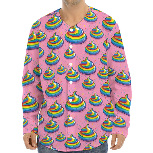 Rainbow Poop Pattern Print Long Sleeve Baseball Jersey