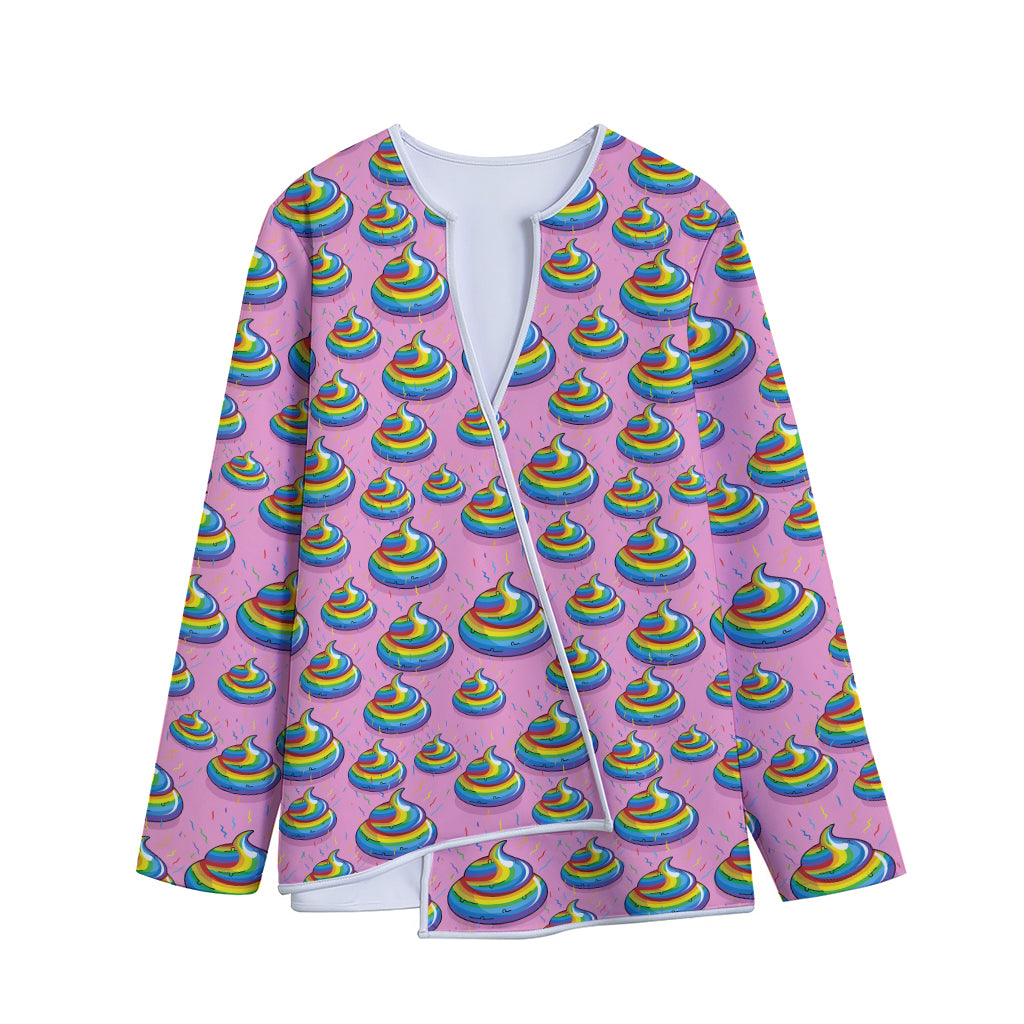 Rainbow Poop Pattern Print Long Sleeve Short Coat