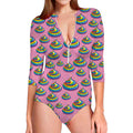 Rainbow Poop Pattern Print Long Sleeve Swimsuit