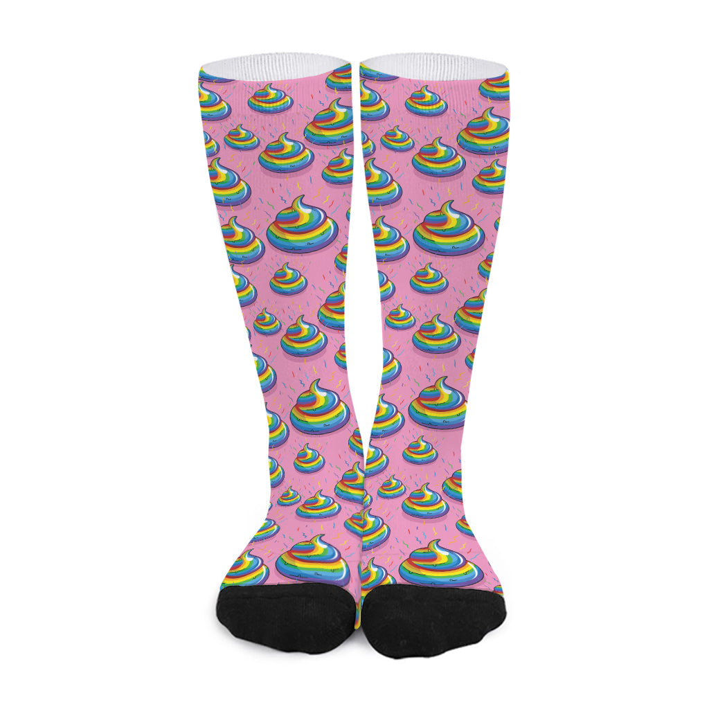 Rainbow Poop Pattern Print Long Socks