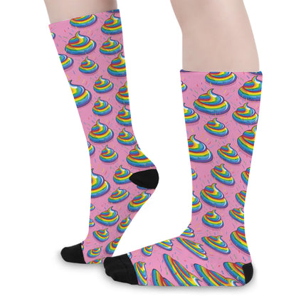 Rainbow Poop Pattern Print Long Socks
