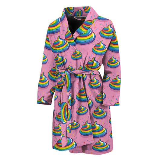 Rainbow Poop Pattern Print Men's Bathrobe