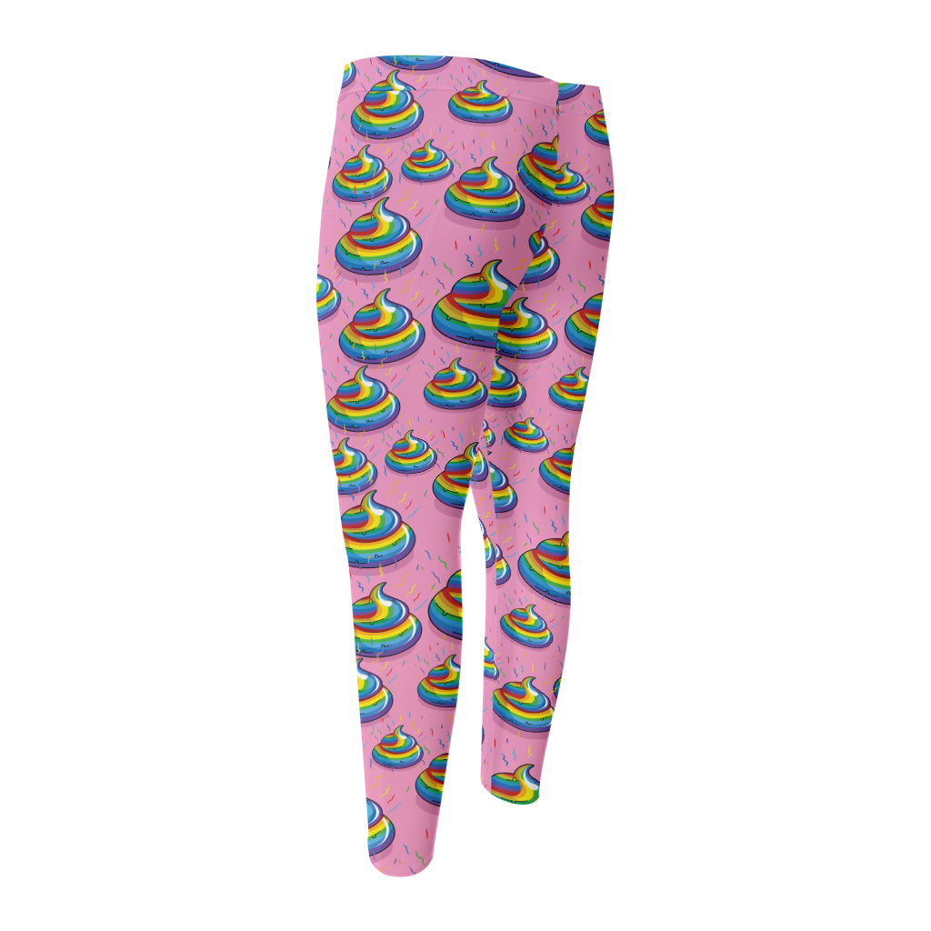 Rainbow Poop Pattern Print Men's Compression Pants