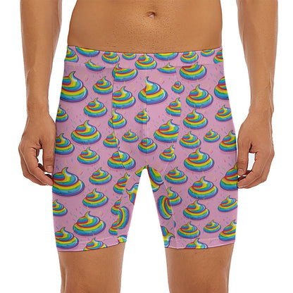 Rainbow Poop Pattern Print Men's Long Boxer Briefs