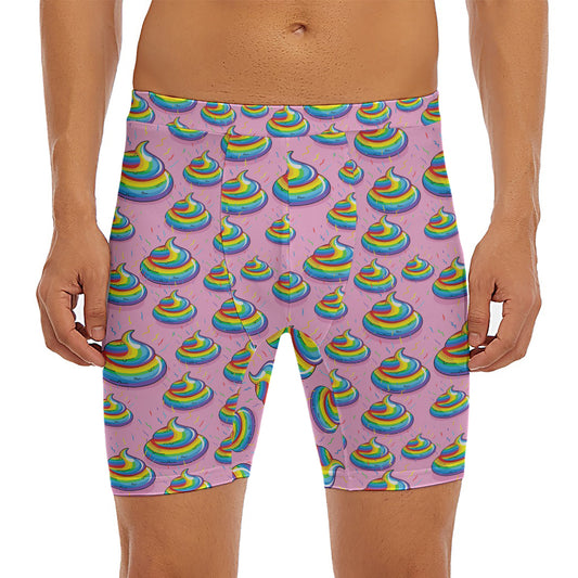 Rainbow Poop Pattern Print Men's Long Boxer Briefs