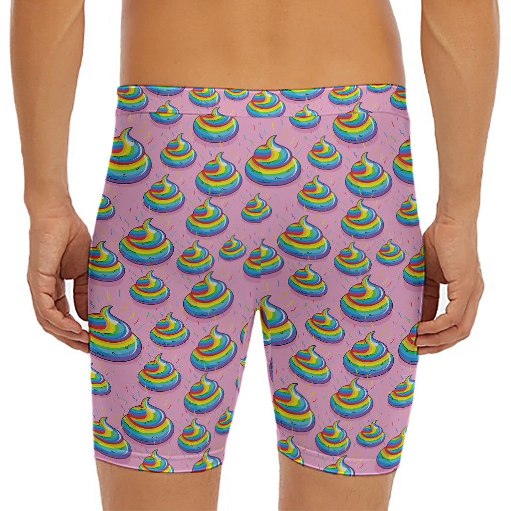 Rainbow Poop Pattern Print Men's Long Boxer Briefs