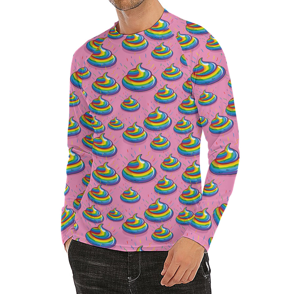 Rainbow Poop Pattern Print Men's Long Sleeve Rash Guard