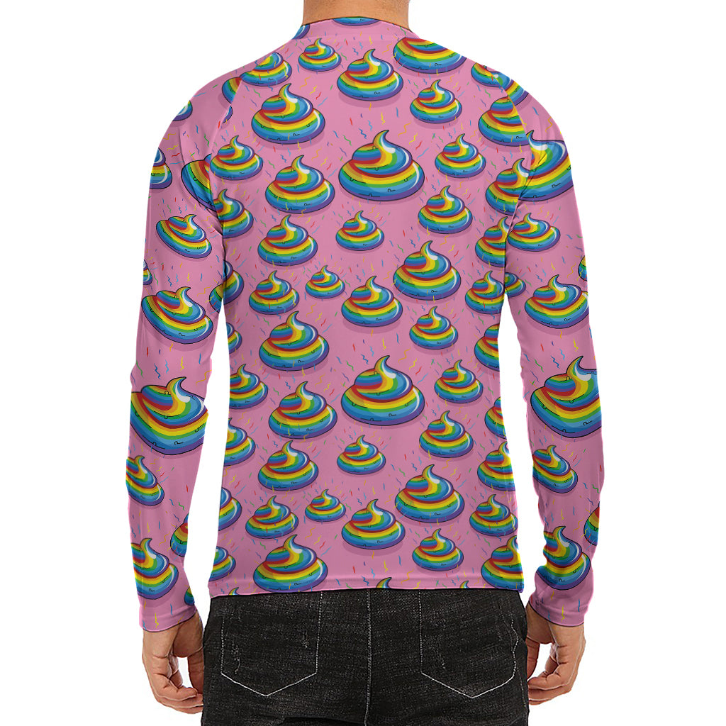 Rainbow Poop Pattern Print Men's Long Sleeve Rash Guard