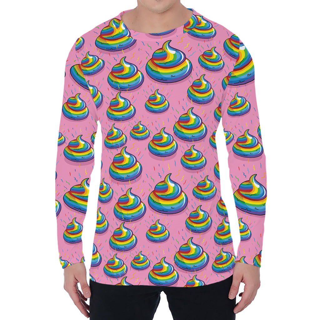 Rainbow Poop Pattern Print Men's Long Sleeve T-Shirt