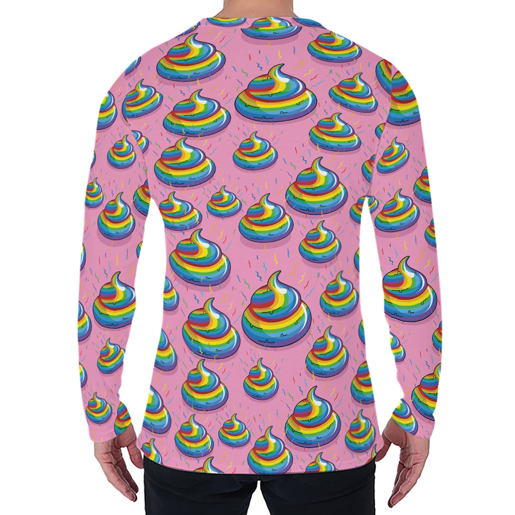Rainbow Poop Pattern Print Men's Long Sleeve T-Shirt