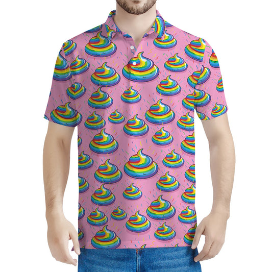 Rainbow Poop Pattern Print Men's Polo Shirt