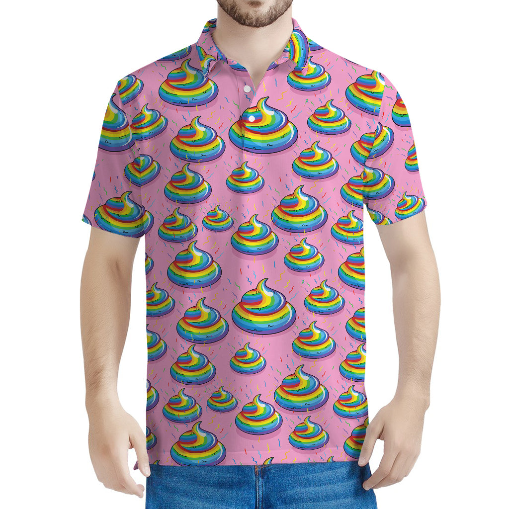 Rainbow Poop Pattern Print Men's Polo Shirt