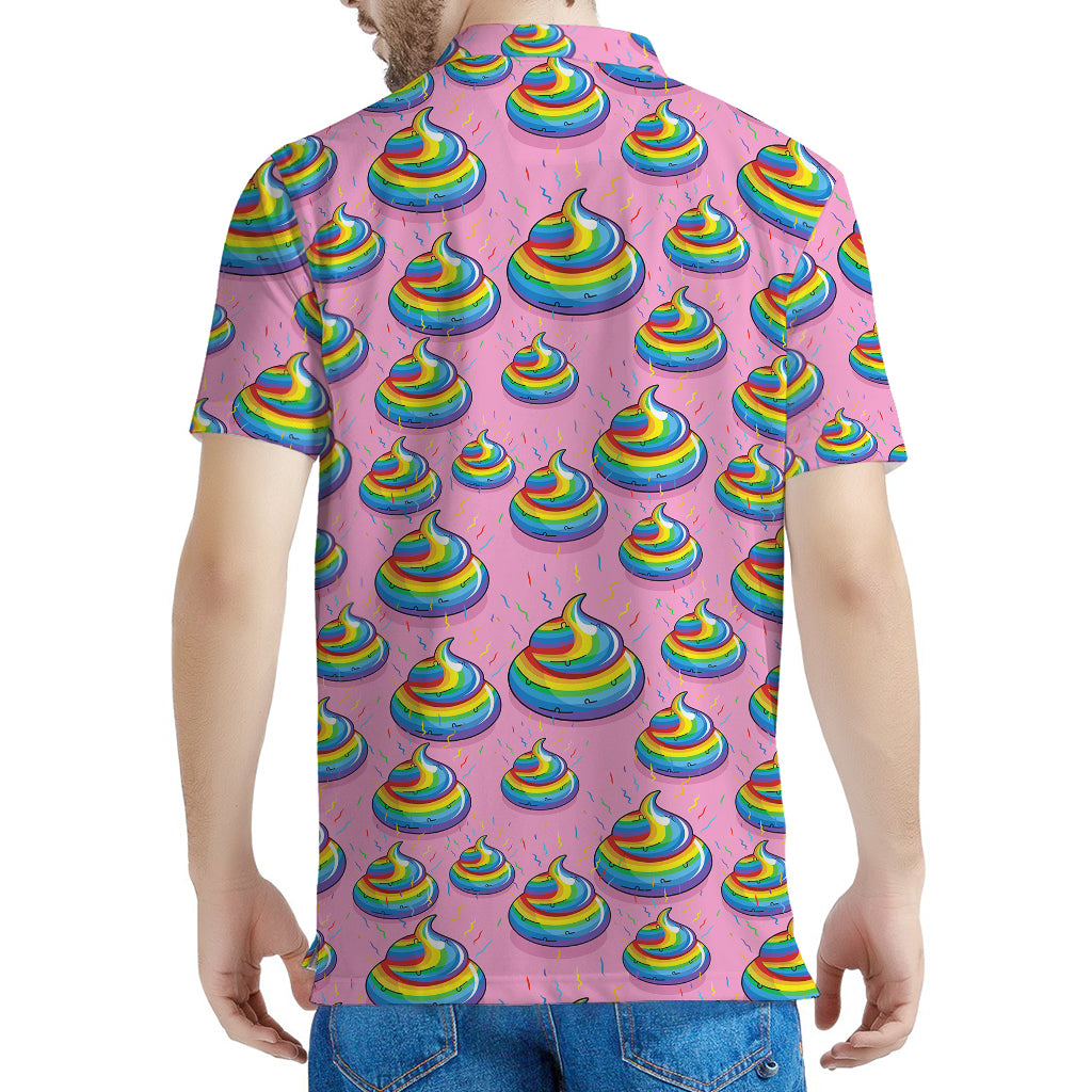Rainbow Poop Pattern Print Men's Polo Shirt