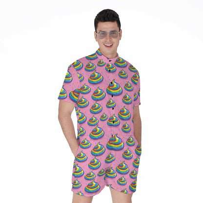 Rainbow Poop Pattern Print Men's Rompers