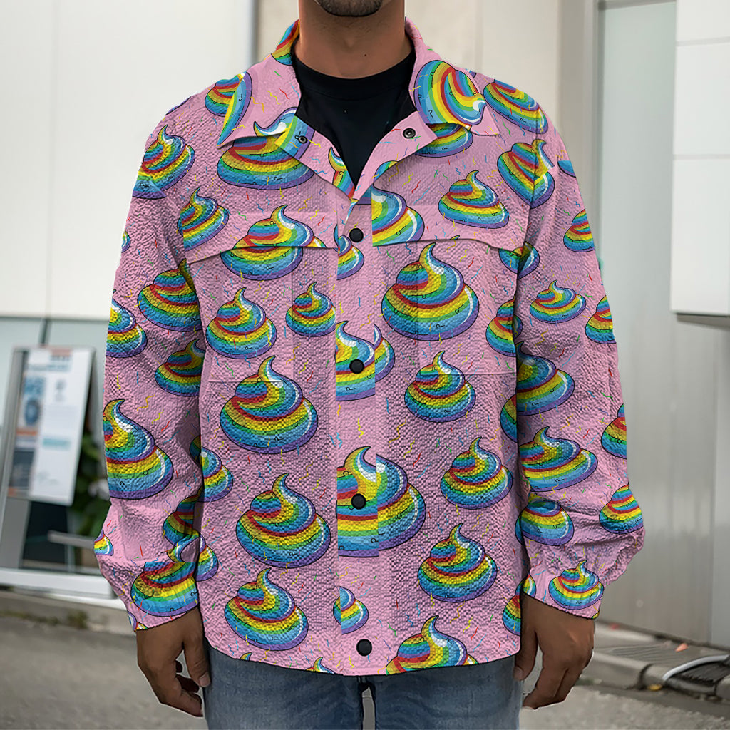 Rainbow Poop Pattern Print Men's Shirt Jacket