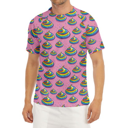 Rainbow Poop Pattern Print Men's Short Sleeve Rash Guard