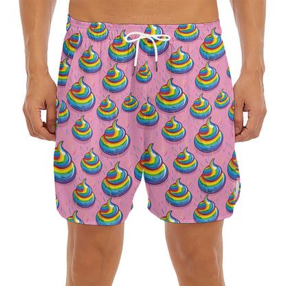 Rainbow Poop Pattern Print Men's Split Running Shorts