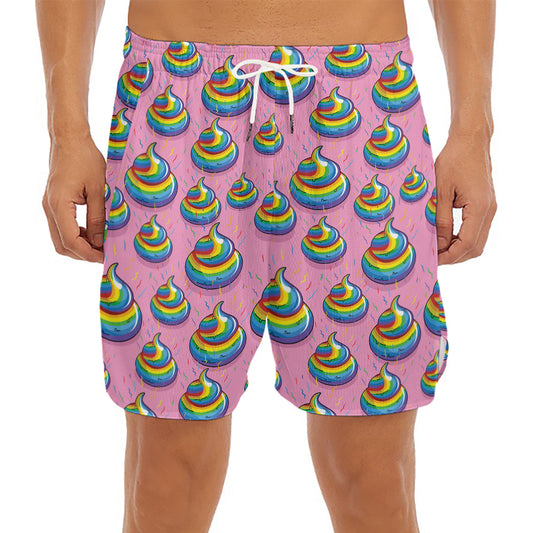 Rainbow Poop Pattern Print Men's Split Running Shorts
