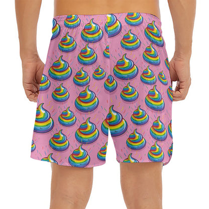 Rainbow Poop Pattern Print Men's Split Running Shorts