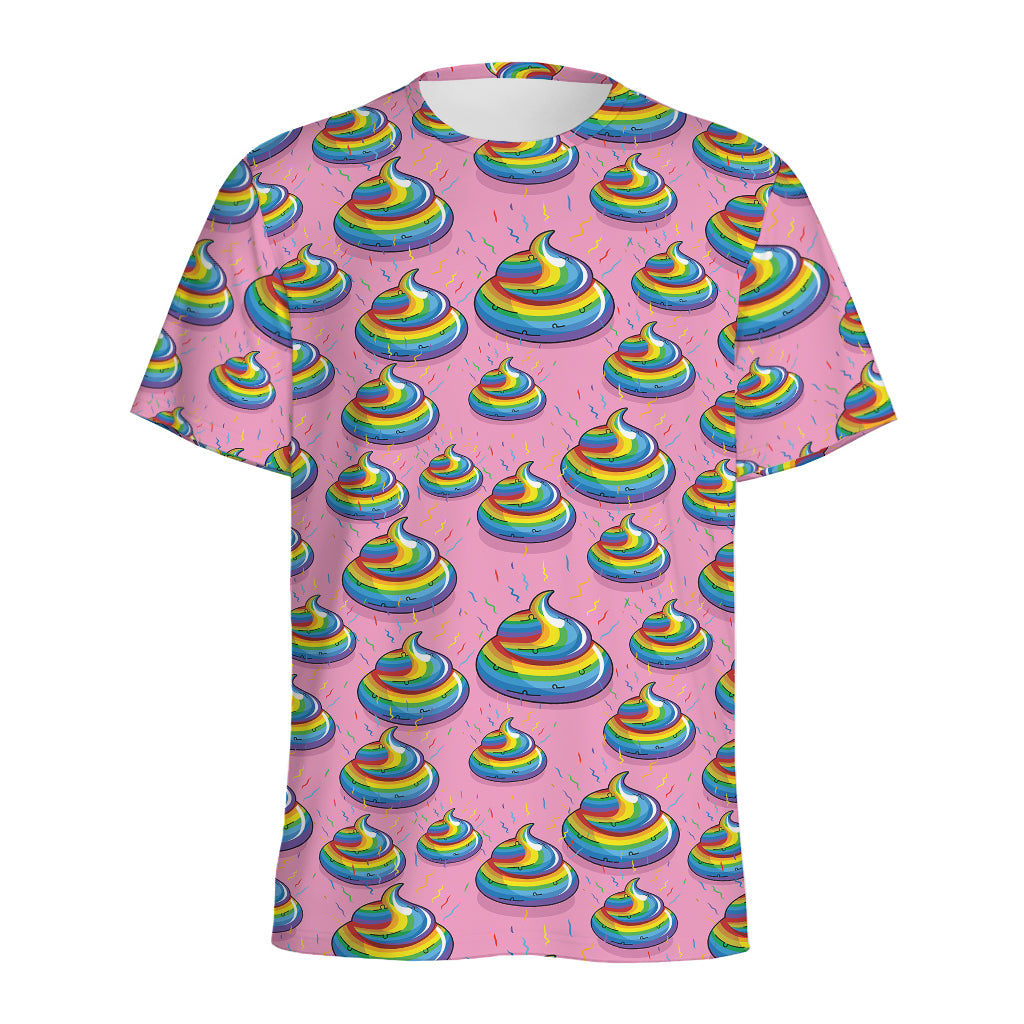 Rainbow Poop Pattern Print Men's Sports T-Shirt