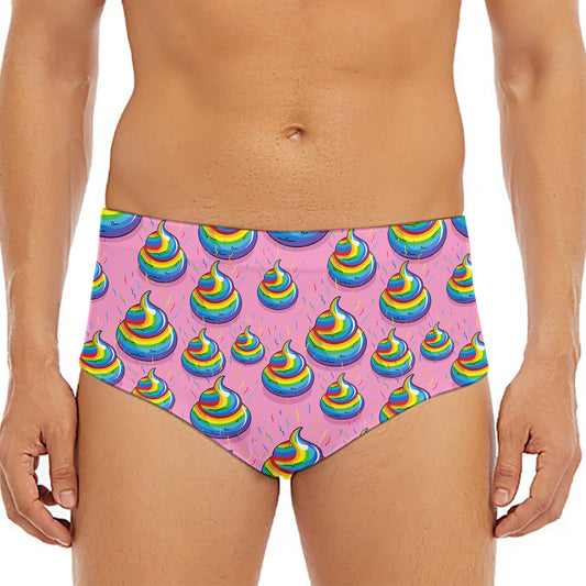 Rainbow Poop Pattern Print Men's Triangle Swim Briefs