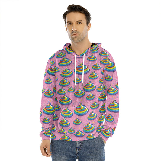 Rainbow Poop Pattern Print Men's Velvet Pullover Hoodie