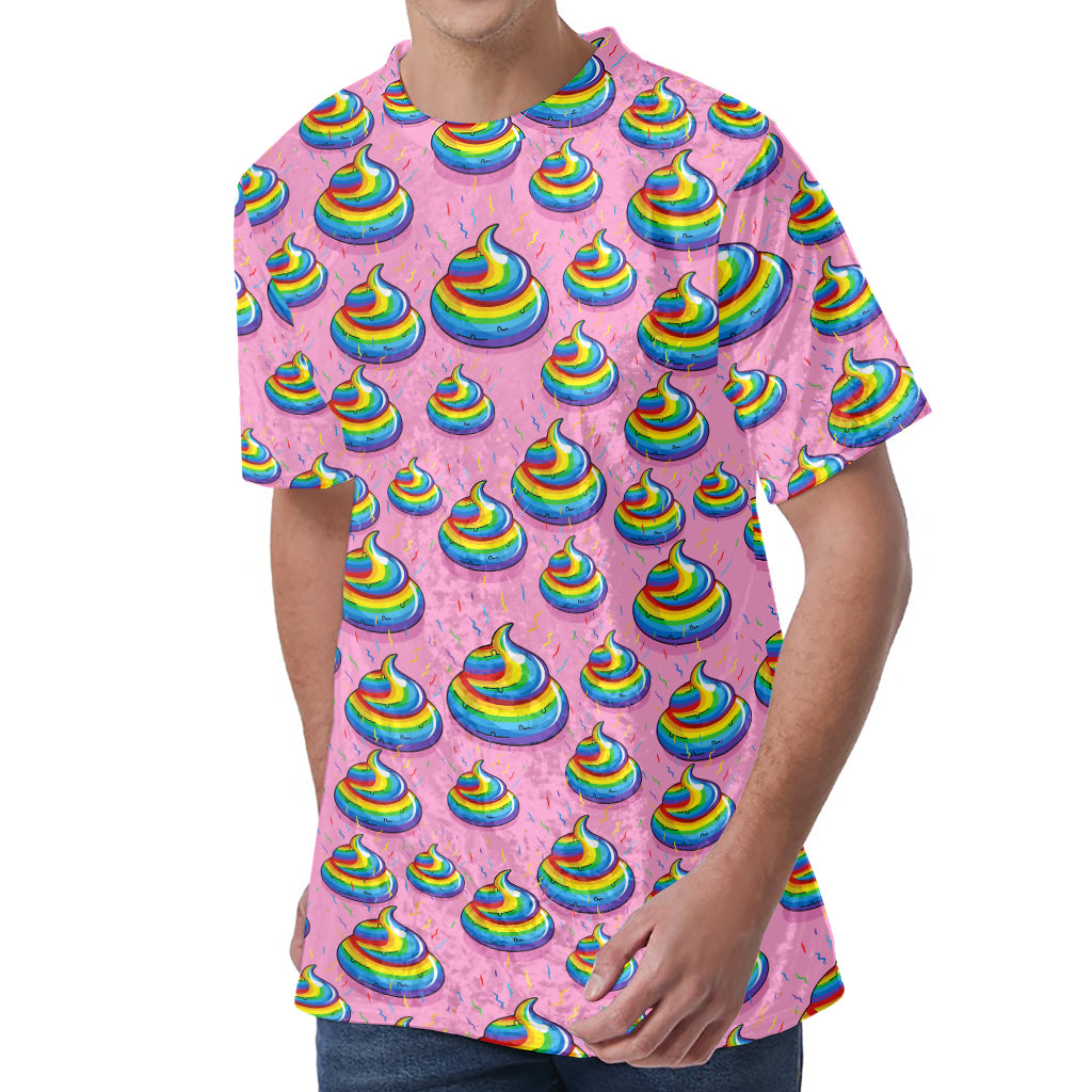Rainbow Poop Pattern Print Men's Velvet T-Shirt