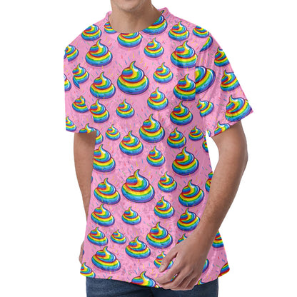 Rainbow Poop Pattern Print Men's Velvet T-Shirt